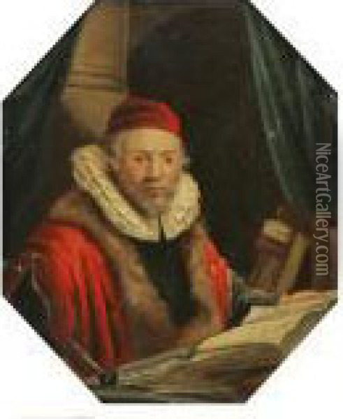 Portratt Forestallande Hugo Grotius Oil Painting - Rembrandt Van Rijn
