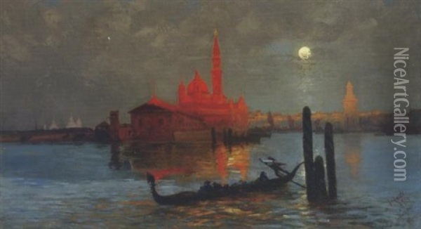 Blick Auf San Giorgio Maggiore Im Abendlicht Oil Painting - Julius Jacob the Younger
