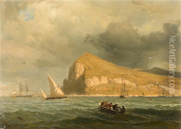 Marine Mit Steilkuste Im Hintergrund Oil Painting - Willem Anthonie van Deventer