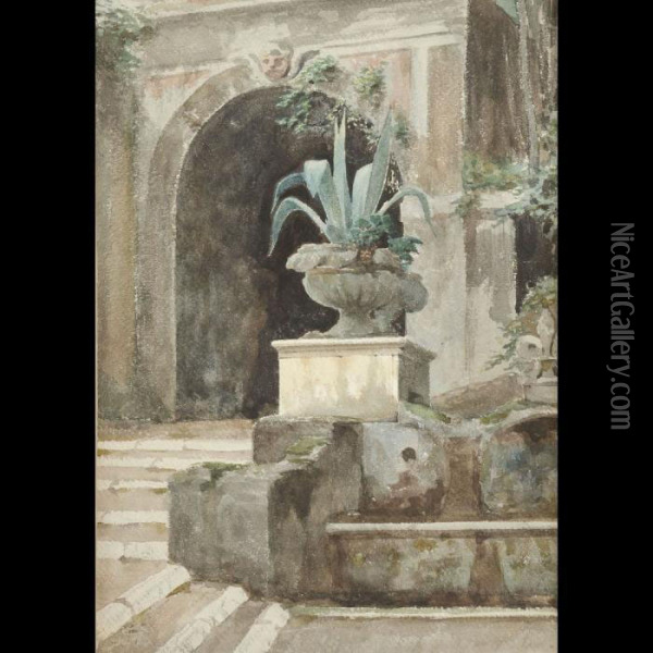 Entrata Di Villa D'este A Tivoli Oil Painting - Ettore Roesler Franz