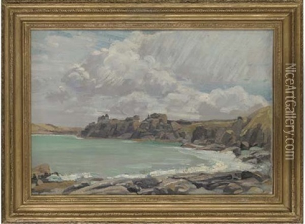 A Blustery Day Off The Coast (+ A Sunny Day On The River, Oil On Canvasboard; 2 Works) Oil Painting - James H. Morton