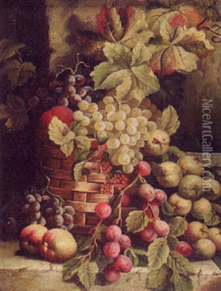 Still Life Of Fruit In A Basket Oil Painting - Oliver Clare