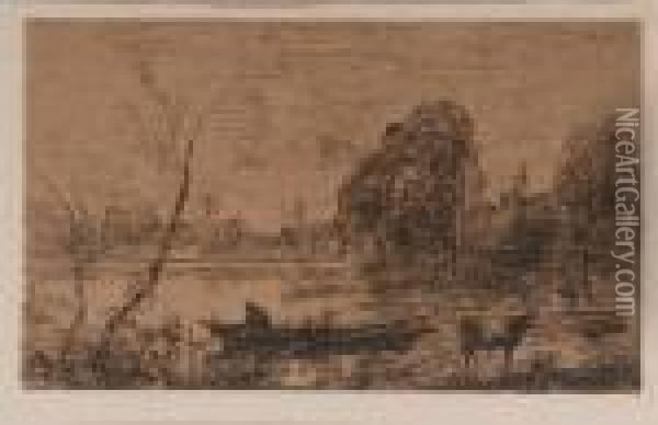 Ville D'avray : L'etang Au Batelier Oil Painting - Jean-Baptiste-Camille Corot