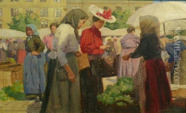 At The Market Oil Painting - Janos Kleh