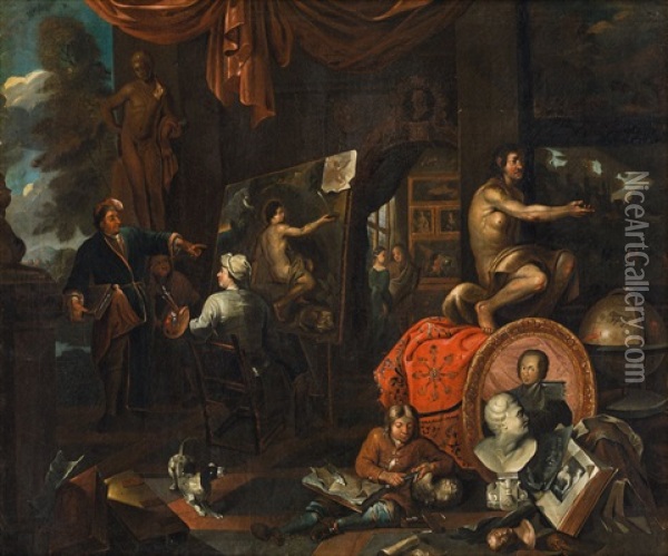 The Painter's Studio Oil Painting - Balthasar Van Den Bossche