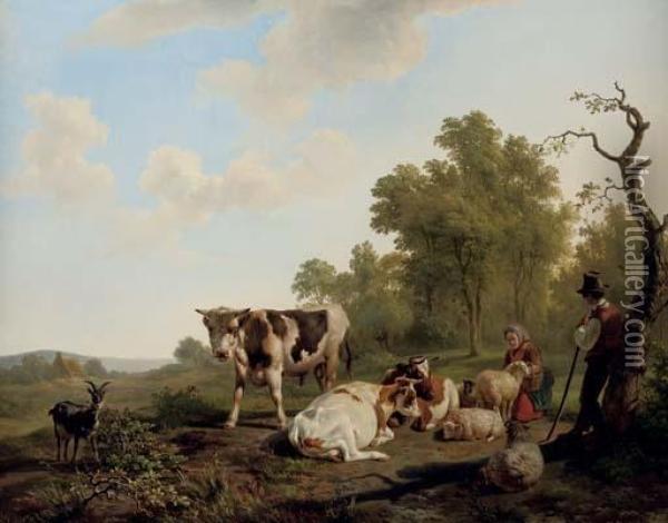 Pastorale: Tending To The Animals Oil Painting - Frans Lebret