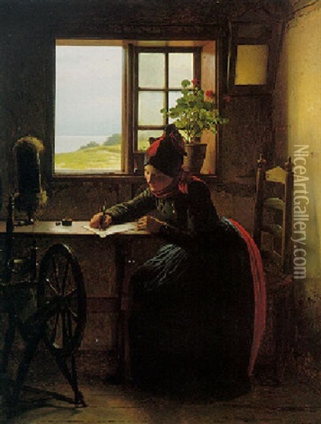 The Letter Oil Painting - Johann Julius Exner