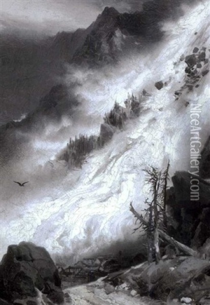Avalanche In Cottonwood Canyon Oil Painting - Thomas Moran