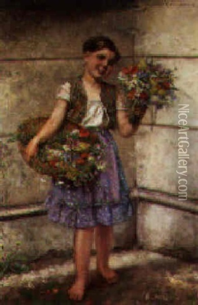 The Young Flower Seller Oil Painting - Hedwig Mechle-Grossmann