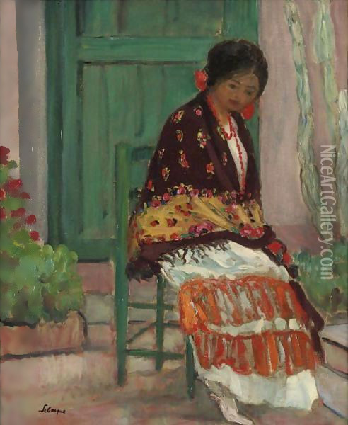 Femme Au Chale Fleuri Oil Painting - Henri Lebasque