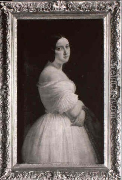 Portrait De Jeune Femme En Blanc Mlle. A.v. Oil Painting - Jean Jacques Pradier