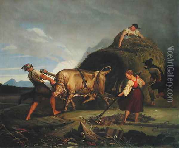 Harvesting the Hay Before the Storm, 1844 Oil Painting - Friedrich Wasmann