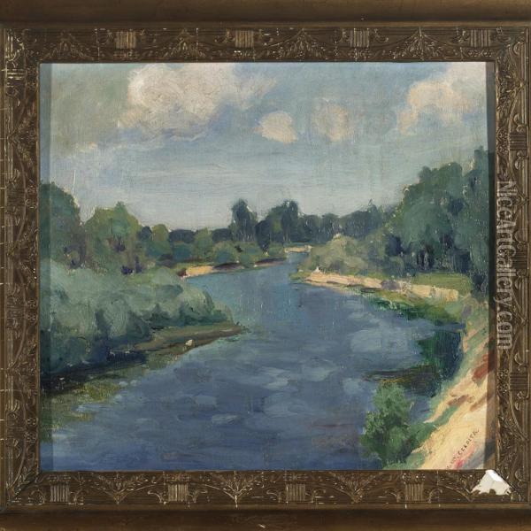 River Scene Oil Painting - Michal Wiktor Czepita