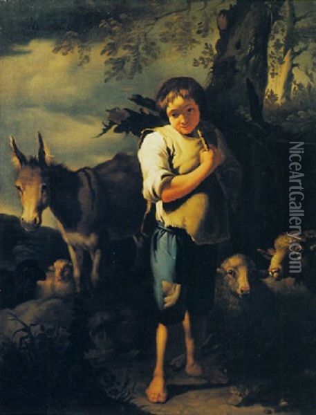 Pastorello Con Asino E Gregge In Un Paesaggio Oil Painting - Francesco Londonio