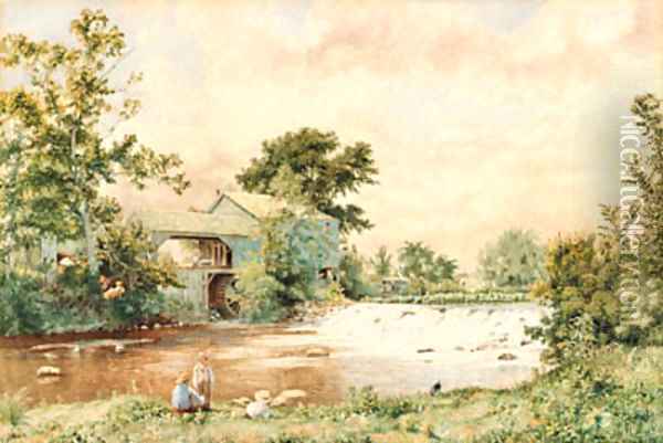 At the Old Mill Pond Oil Painting - John William Hill