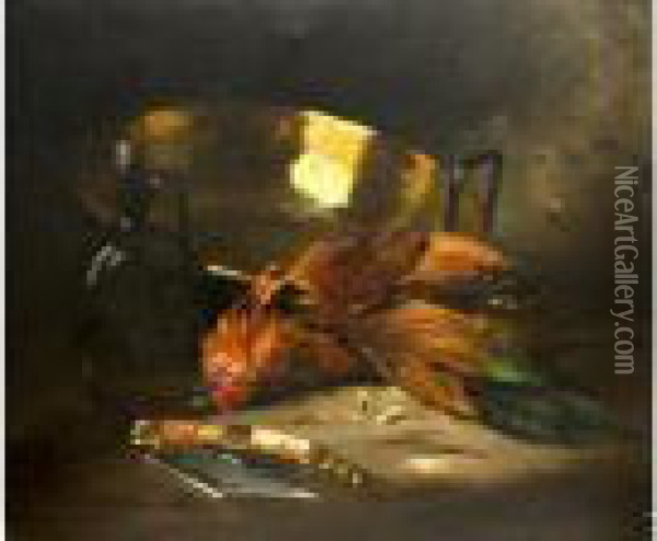 Nature Morte Au Coqde Barbarie Oil Painting - Alphonse de Neuville