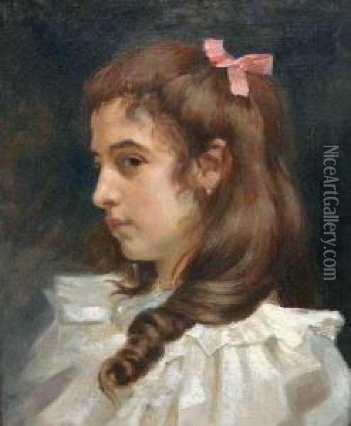 Portrait De Jeune Fille Au Noeud Rose Oil Painting - Jean Paul Sinibaldi