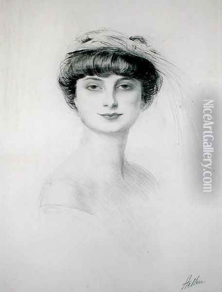Portrait of Anna de Noailles (1876-1933) Oil Painting - Paul Cesar Helleu