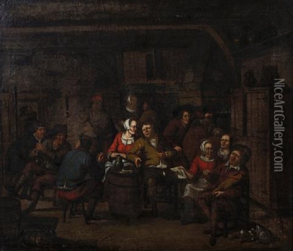 Peasants Carousing In A Tavern Oil Painting - Adriaen Jansz van Ostade