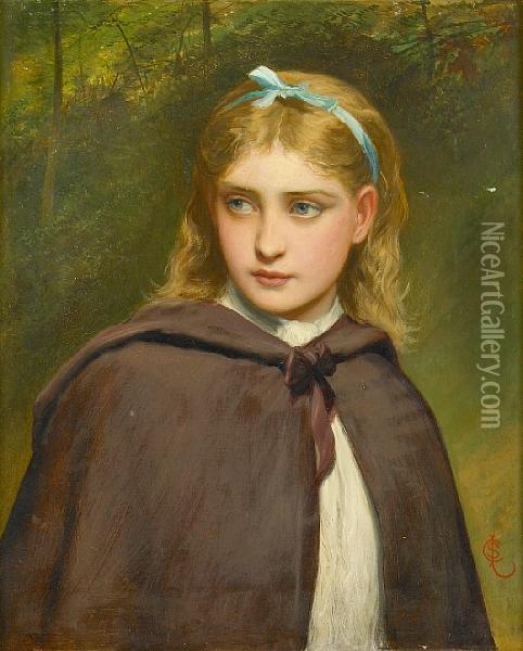 A Portrait Of A Young Girl In A Cape Oil Painting - Charles Sillem Lidderdale