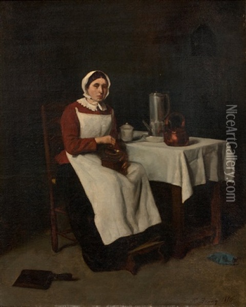 Interieur De Cuisine Avec Jeune Femme Moulant Du Cafe Oil Painting - Francois Bonvin