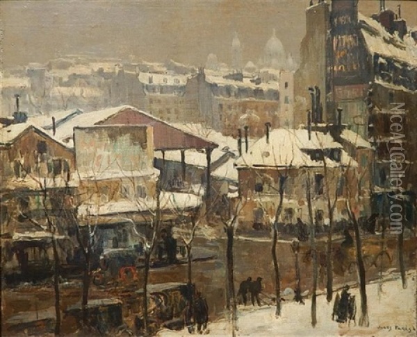 Town In Winter Oil Painting - Jules Eugene Pages