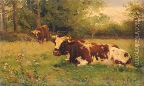 Vaches Dans Le Pre Oil Painting - Leon Barillot