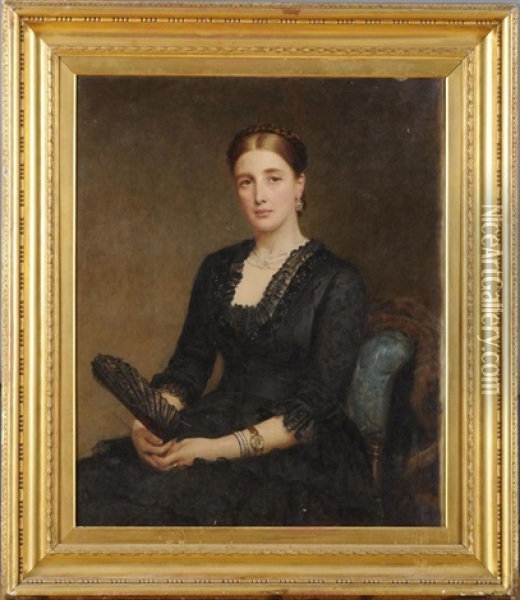 Portrait Of A Lady With Fan Oil Painting - Edwin Long