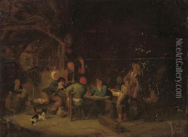 Peasants Merrymaking In A Barn Oil Painting - Isaack Jansz. van Ostade