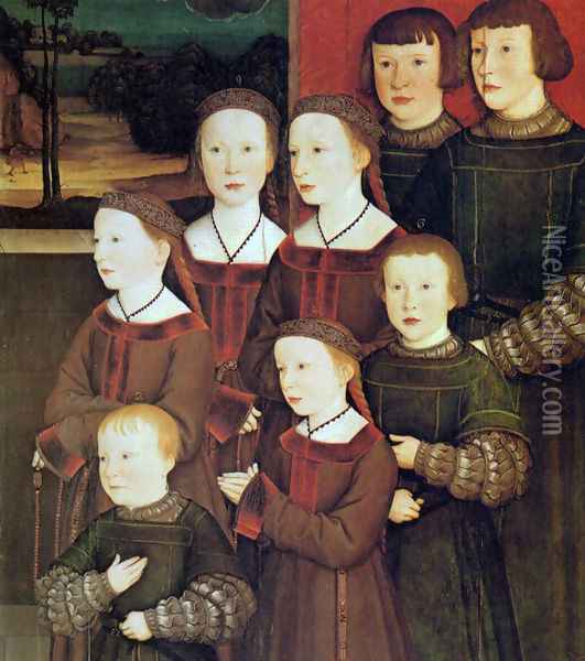 Portrait of Conrad Rehlinger and his Children (detail 2) Oil Painting - Bernhard Strigel