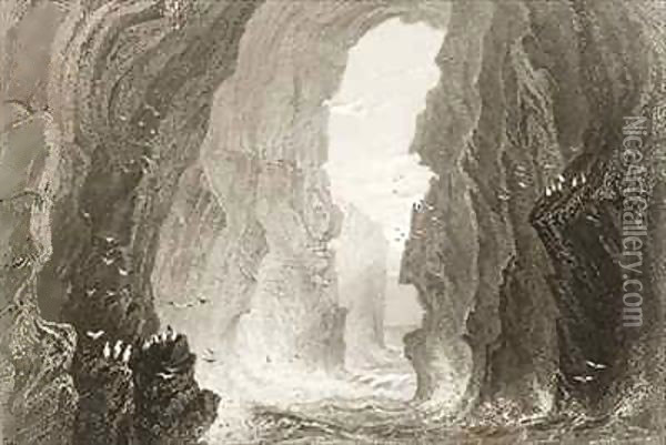 Dunkerry Cave, County Antrim, Northern Ireland Oil Painting - William Henry Bartlett