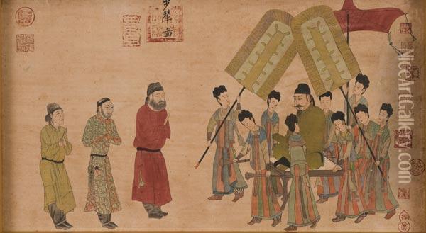 L'imperatore Taizong In Missione Diplomatica Oil Painting - Zhao Mengfu