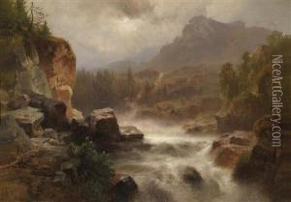 Mountain Torrent Oil Painting - Anton Hansch