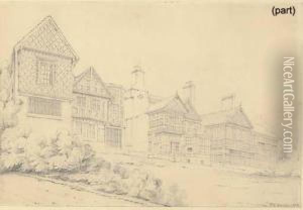 West And East Views Of Bramhall Hall, Cheshire Oil Painting - John Chessell Buckler