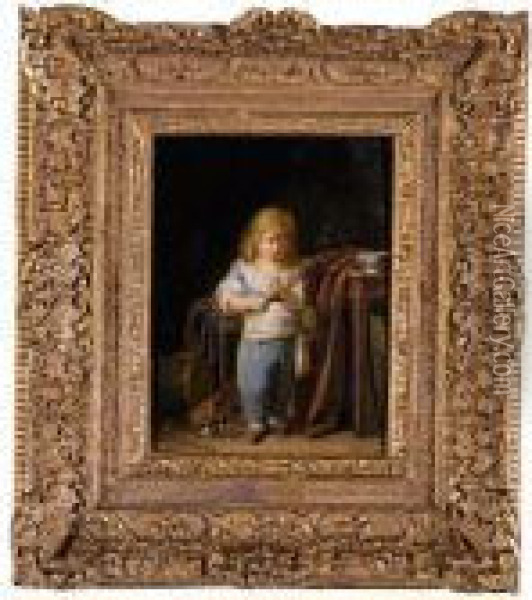 Portrait Of A Young Boy In An Interior Oil Painting - Marc-Antoine Bilcoq