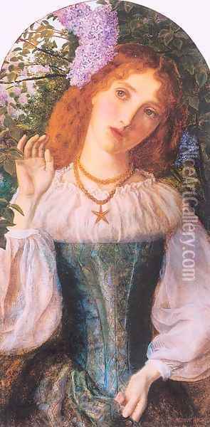The Lady with the Lilacs 1862 Oil Painting - Arthur Hughes