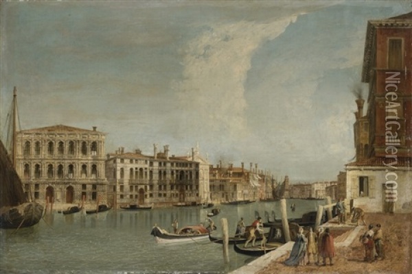 The Grand Canal, Venice, With Ca Pesaro And Palazzo Foscarini-giovannelli (from The Campiello Of The Palazzo Gussoni) Oil Painting - Michele Marieschi