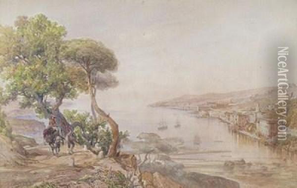 Mediterranean Coastal Scenes, One Possibly The Port Of Nice Oil Painting - Jacques Guiaud