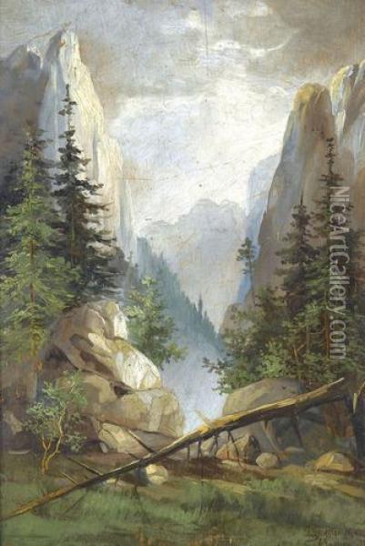Steile Berglandschaft Mit Tannen Oil Painting - Johann Gottfried Steffan