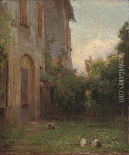 Rabbits In The Garden At Dawn Oil Painting - Carlo Vittori