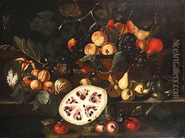 Peaches and pears in a basket Oil Painting - Tommaso Salini (Mao)