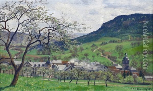 Sommerlandschaft Mit Blick Auf Ein Dorf Mit Gutshof Und Kirche (bei Heilbronn?) Oil Painting - Peter Paul Draewing