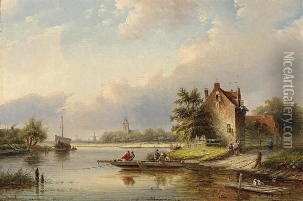 Ferry Oil Painting - Jan Jacob Coenraad Spohler