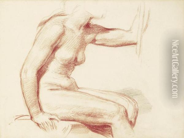 Study Of A Female Nude, Seated Oil Painting - George Richmond