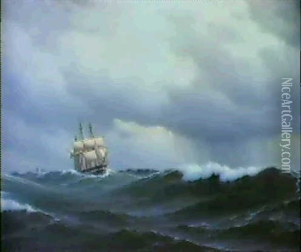 Marinmalning Med Segelfartyg Oil Painting - Carl Emil Baagoe