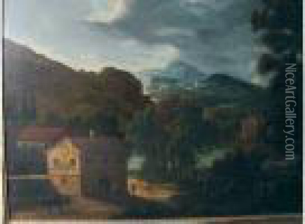 Paysage Montagneux Avec Paysans Vendangeant Oil Painting - Johann Alexander Thiele