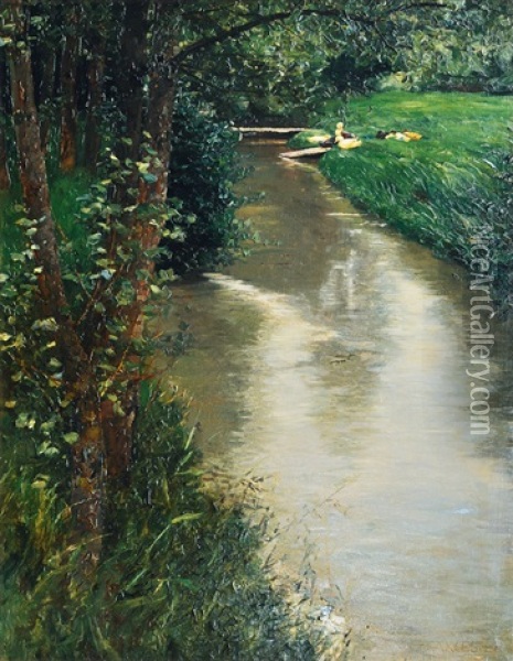 Ducks By A Creek Oil Painting - Alexander Max Koester