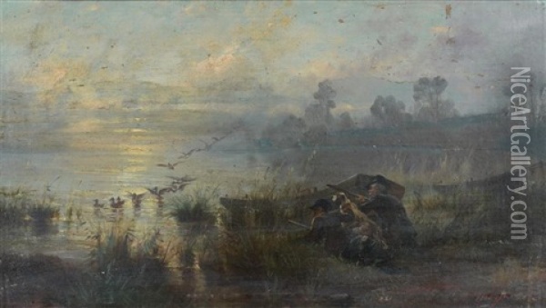 La Chasse Aux Canards Oil Painting - Ernest Etienne Narjot