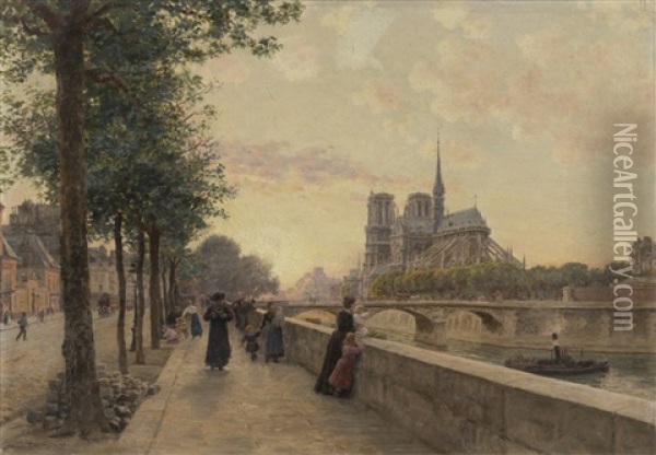Le Quai De La Tournelle, Paris Oil Painting - Marie Francois Firmin-Girard