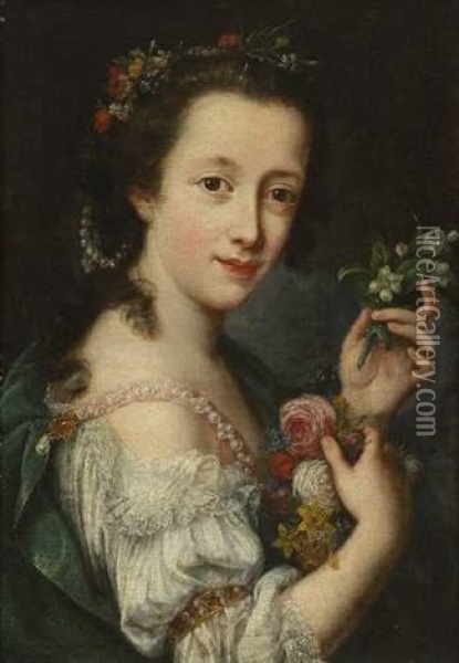 Bildnis Einer Jungen Dame Als Flora Oil Painting - Antonio (Lucchese) Franchi